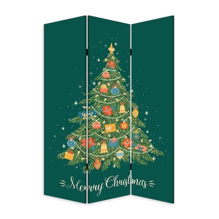 Palacedesigns Festive Merry Christmas Three Panel Room Divider Screen Multi Color PA3670929